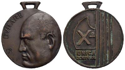 Fasciste. Medaglia A. X. Ae (35 MM; 23,3 G). Cas. X-66. Bb+