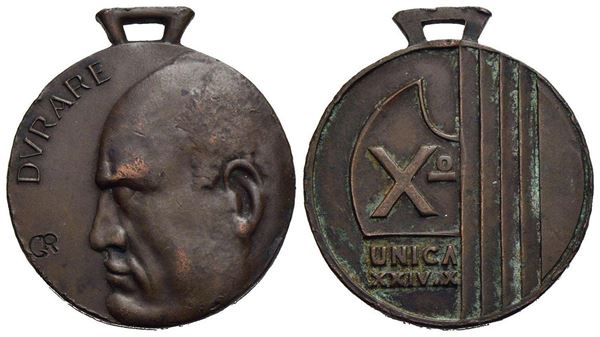 FASCISTE. Medaglia A. X. Ae (35 mm; 23,3 g). Cas. X-66. BB+