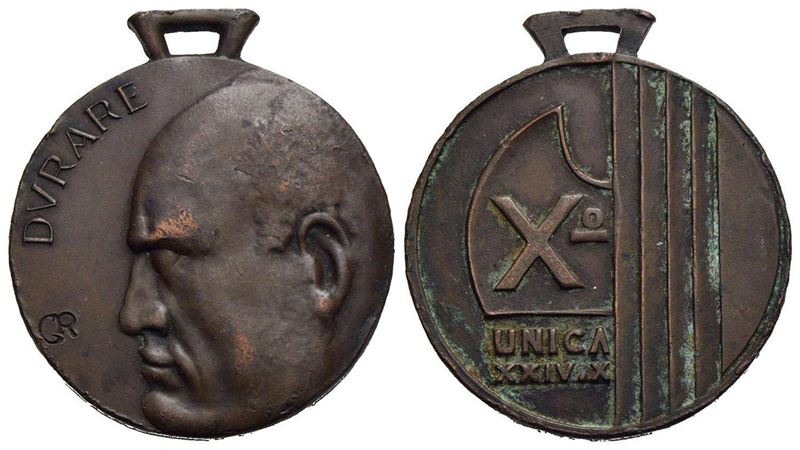 Fasciste. Medaglia A. X. Ae (35 MM; 23,3 G). Cas. X-66. Bb+