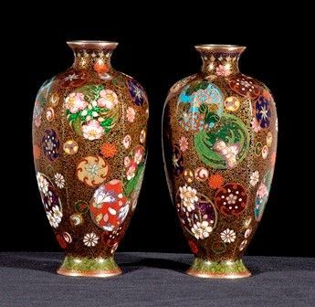 Coppia vasi piccoli cloisonné di prima metà ‘900