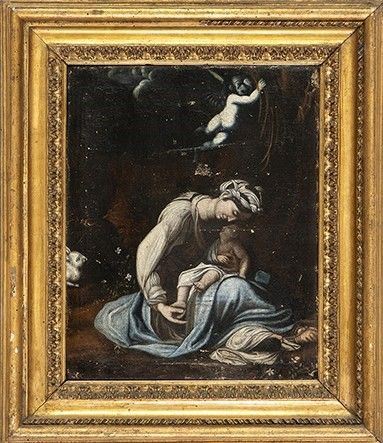 Madonna con Bambino "La zingarella", copia dal dipinto di Antonio Allegri, dett...
