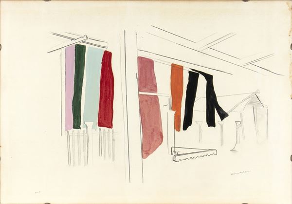 FRANCO ANGELI (Roma, 1935 - 1988) : Silk, anni ‘70 ca.  (Arte Moderna e Contemporanea...)  - Tecnica mista su carta, 70 x 100 cm - Asta Dipinti, Disegni e Sculture dal XIX al XXI secolo e Collezione Cornelio Di Marzio - Bertolami Fine Art - Casa d'Aste