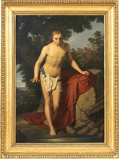 Artista francese, prima met&#224; XIX secolo : Nudo maschile in un paesaggio...  - Auction Dipinti, disegni, sculture e oggetti di antiquariato dal XV al XIX secolo - Bertolami Fine Art - Casa d'Aste