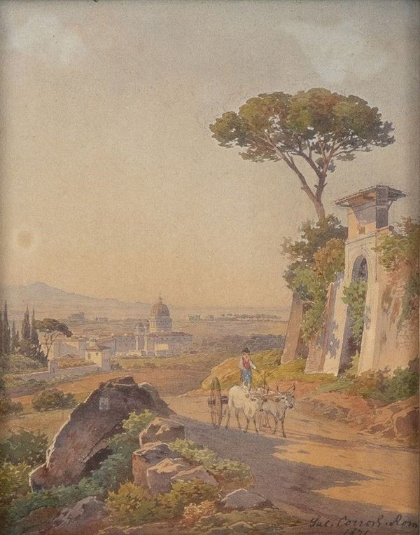 HERMANN DAVID SALAMON CORRODI 
Frascati, 1844 - Roma, 1905 - Veduta di San Pietro da Monte Mario, 1871...