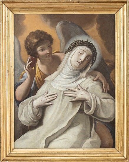 Lorenzo Pasinelli (Bologna, 1629 - 1700) : Estasi di Santa Caterina da Siena sorretta da un angelo...  - Auction Dipinti, disegni, sculture e oggetti di antiquariato dal XV al XIX secolo - Bertolami Fine Art - Casa d'Aste