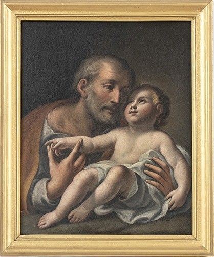 PAOLO DE MATTEIS (Piana del Cilento, 1662 - Napoli, 1728), ATTRIBUITO : San Giuseppe con Gesù Bambino...  - Auction Dipinti, disegni, sculture e oggetti di antiquariato dal XV al XIX secolo - Bertolami Fine Art - Casa d'Aste