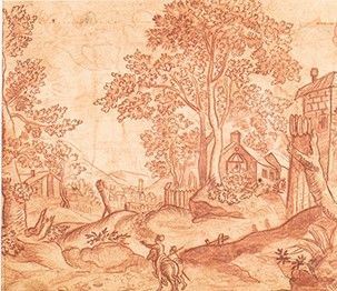 Matth&#228;us Merian I - Paesaggio con viandanti e caseggiati...