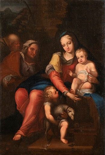 SCUOLA ROMANA, SECONDA META' DEL XVI SECOLO : Madonna assunta con Bambino, angeli, San Pietro e Maria Maddalena...  - Auction Dipinti, disegni, sculture e oggetti di antiquariato dal XV al XIX secolo - Bertolami Fine Art - Casa d'Aste