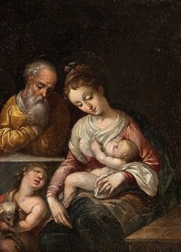 SCUOLA CENTRO ITALIANA, SECONDA META' DEL XVI SECOLO - Sacra Famiglia con San Giovannino...