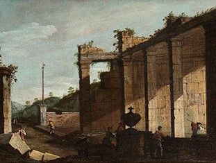 BERNARDO CANAL (Venezia, 1664 - 1744) : Capriccio architettonico con figure...  - Asta Dipinti, disegni, sculture e oggetti di antiquariato dal XV al XIX secolo - Bertolami Fine Art - Casa d'Aste