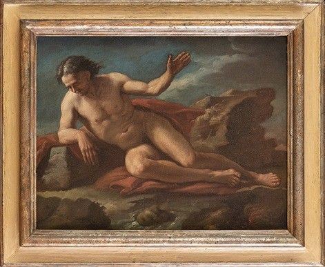 AMBITO DI GAETANO GANDOLFI (San Giovanni in Persiceto, 1734 - Bologna, 1802) : Nudo maschile (Allegoria dei quattro elementi?)...  - Asta Dipinti, disegni, sculture e oggetti di antiquariato dal XV al XIX secolo - Bertolami Fine Art - Casa d'Aste