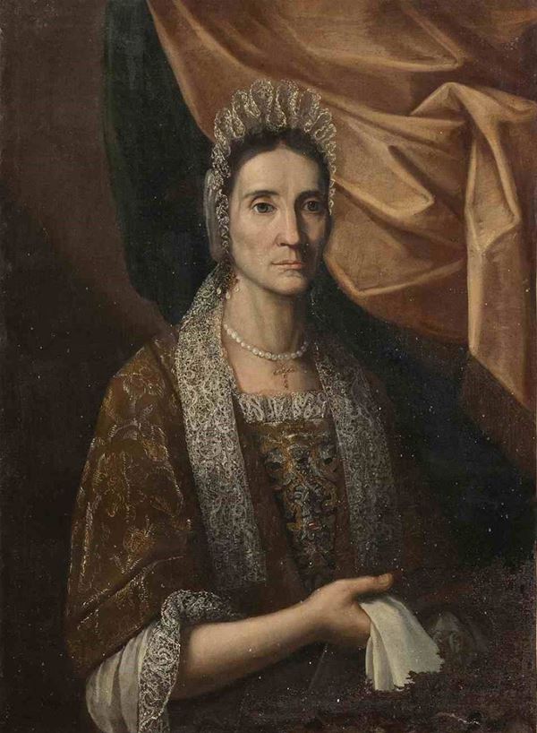 Ritratto di gentildonna con collana di perle ...  - Asta Dipinti, disegni, sculture e oggetti di antiquariato dal XV al XIX secolo - Bertolami Fine Art - Casa d'Aste