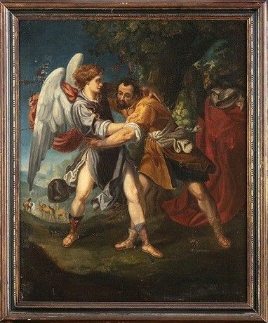 Lotta di Giacobbe con l'angelo...  - Auction Dipinti, disegni, sculture e oggetti di antiquariato dal XV al XIX secolo - Bertolami Fine Art - Casa d'Aste