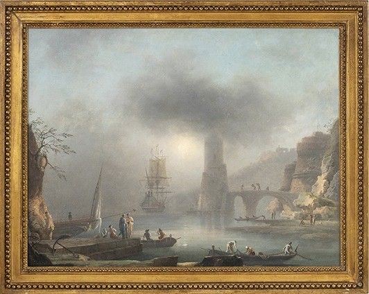 Francesco Fidanza : Scena costiera con faro, barche di pescatori e un veliero...  - Asta Dipinti, disegni, sculture e oggetti di antiquariato dal XV al XIX secolo - Bertolami Fine Art - Casa d'Aste