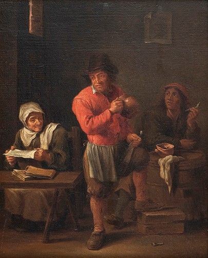 David Teniers Il Giovane - Interno di osteria con tre figure...