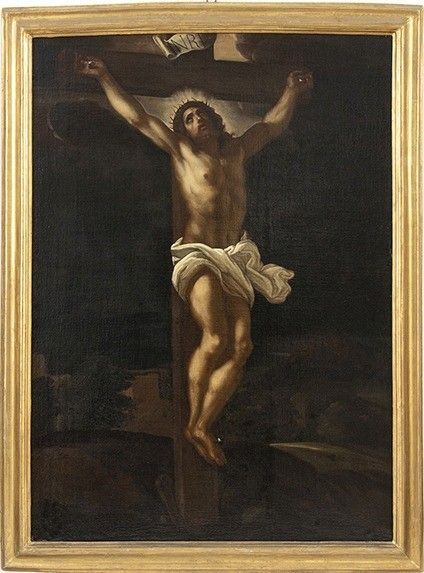 Artista emiliano, prima met&#224; XVII secolo : Crocifissione...  - Auction Dipinti, disegni, sculture e oggetti di antiquariato dal XV al XIX secolo - Bertolami Fine Art - Casa d'Aste