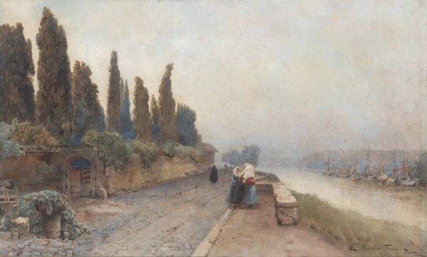 ETTORE ROESLER FRANZ 
Roma, 1845 - 1907 : Passeggiata lungo il Tevere...  - Asta ARTE MODERNA E CONTEMPORANEA DAL XIX AL XXI SECOLO Con una sezione dedicata all’arte a Roma tra le due guerre - Bertolami Fine Art - Casa d'Aste