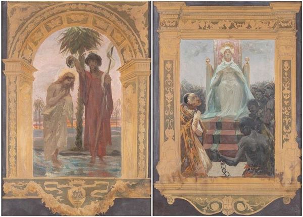 PIETRO VANNI
Viterbo, 1845 - Roma, 1905 : Coppia di scene religiose: 
1. Battesimo di Cristo 
2. Vergine in trono...  - Auction ARTE MODERNA E CONTEMPORANEA DAL XIX AL XXI SECOLO Con una sezione dedicata all’arte a Roma tra le due guerre - Bertolami Fine Art - Casa d'Aste