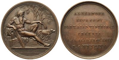 Roma. Medaglia per Alessandro Betocchi, Pontificia Accademia Tiberina. Ae (44,8 MM – 38,7 G); Opu...