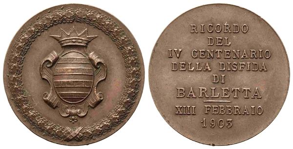 BARLETTA. Medaglia 1903 per l’anniversario dei 400 anni della disfida di Barlet...  - Asta Monete e medaglie moderne Italiane ed Estere - Bertolami Fine Art - Casa d'Aste