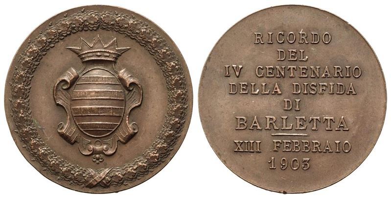 Barletta. Medaglia 1903 per L’anniversario dei 400 Anni della Disfida di Barletta. Ae (39,8 MM)