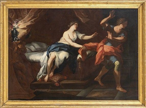 SCUOLA ROMANA, PRIMA META' DEL XVII SECOLO : Giuseppe e la moglie di Putifarre...  - Asta Dipinti, disegni, sculture e oggetti di antiquariato dal XV al XIX secolo - Bertolami Fine Art - Casa d'Aste