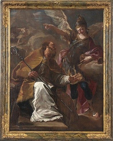 GIOVANNI BATTISTA PITTONI (Venezia, 1687 - 1767) : Apparizione dell'arcangelo Michele al vescovo del Gargano...  - Auction Dipinti, disegni, sculture e oggetti di antiquariato dal XV al XIX secolo - Bertolami Fine Art - Casa d'Aste