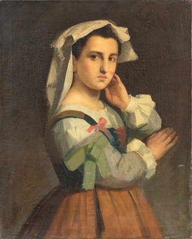 Ritratto di giovane popolana...  - Asta Dipinti, disegni, sculture e oggetti di antiquariato dal XV al XIX secolo - Bertolami Fine Art - Casa d'Aste