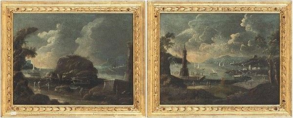 Veduta dell'isola di Procida da Napoli -  Veduta del porto di Napoli. Coppia di...  - Auction Dipinti, disegni, sculture e oggetti di antiquariato dal XV al XIX secolo - Bertolami Fine Art - Casa d'Aste