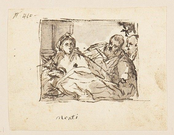 FRANCESCO MONTI (Bologna, 1685 - Brescia, 1768), ATTRIBUITO - Studio di composizione con due figure maschili e una femminile...