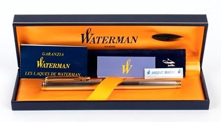 Waterman, Penna Stilografica in Argento, Pennino in Oro 18k...