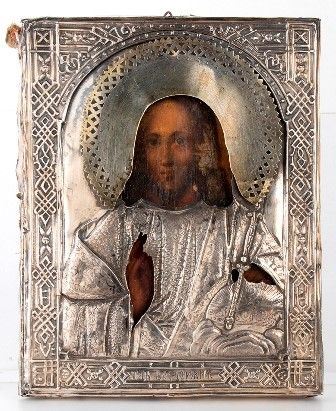 Icona russa con riza in argento raffigurante "Madonna del Deesis" - Saratov 187...  - Auction GIOIELLI, OROLOGI, ARGENTI, ANTICHI AVORI, ICONE E ALTRI OGGETTI D’ARTE E DA COLLEZIONE Tra i gioielli, un lascito ereditario posto all’incanto in favore dell’Istituto Sant’Antonio di Padova Basilica del Santo. - Bertolami Fine Art - Casa d'Aste