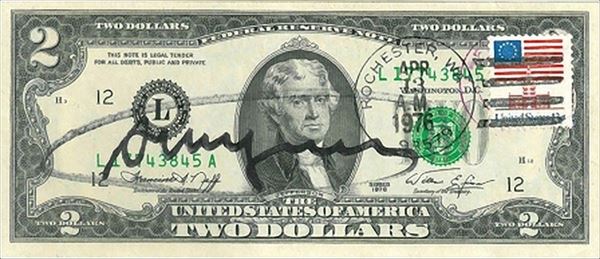 ANDY WARHOL
Pittsburgh, 1928 - New York, 1987 : 2 Jefferson’s Dollars, 1976...  - Auction ARTE MODERNA E CONTEMPORANEA DAL XIX AL XXI SECOLO Con una sezione dedicata all’arte a Roma tra le due guerre - Bertolami Fine Art - Casa d'Aste