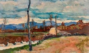 MINO MACCARI : Landscape  - Oil on board, 17 x 28 cm - Auction Dipinti, Disegni e Sculture dal XIX al XXI secolo e Collezione Cornelio Di Marzio - Bertolami Fine Art - Casa d'Aste