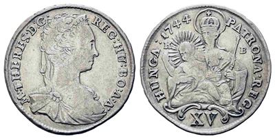 Ungheria. Maria Teresa (1740-1780). 15 Kreutzer 1744, Kremnitz. Ag. Bb