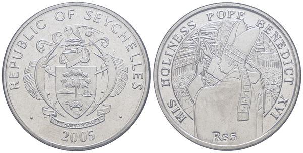 SEYCHELLES, 5 rupie 2005 Papa Benedetto XVI. Cn. KM 119. FDC
