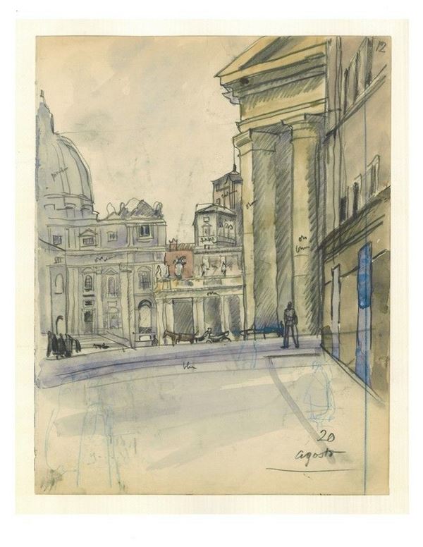 ANSELMO BUCCI
Fossombrone, 1887 - Monza, 1955 - Scorcio di Piazza San Pietro, 1938
...