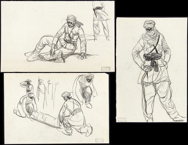 ROMANO DAZZI
Roma, 1905 - La Lima, 1976 : Tre disegni con rappresentazioni di militari libici, 1919...  - Auction ARTE MODERNA E CONTEMPORANEA DAL XIX AL XXI SECOLO Con una sezione dedicata all’arte a Roma tra le due guerre - Bertolami Fine Art - Casa d'Aste