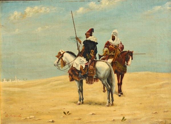 DE HOENISCHE
Attivo nella second&#224; met&#224; del XIX Secolo : Due cavalieri Arabi, 1885 circa...  - Asta ARTE MODERNA E CONTEMPORANEA DAL XIX AL XXI SECOLO Con una sezione dedicata all’arte a Roma tra le due guerre - Bertolami Fine Art - Casa d'Aste