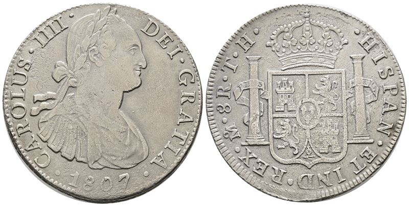 MESSICO. CITTA' DEL MESSICO. Carlo IV. 8 reales 1807. Ag 25,51gr; KM# 109