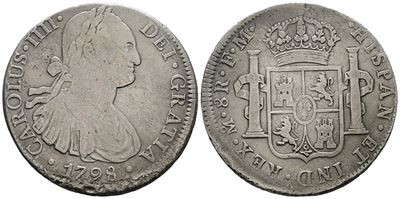 Messico. Citta' del Messico. Carlo IV. 8 Reales 1798. Ag 25,17gr. Km# 109
