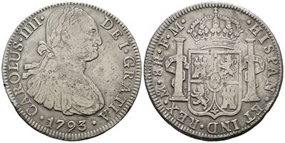 Messico. Citta' del Messico. Carlo IV. 8 Reales 1793. Ag 25,57gr. Km# 109