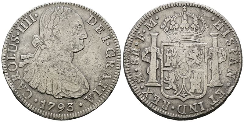 Messico. Citta' del Messico. Carlo IV. 8 Reales 1793. Ag 25,57gr. Km# 109
