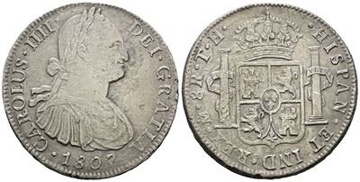 Carlo IV, 8 Reales 1807, Città del Messico, Ag 24,74g, KM# 109