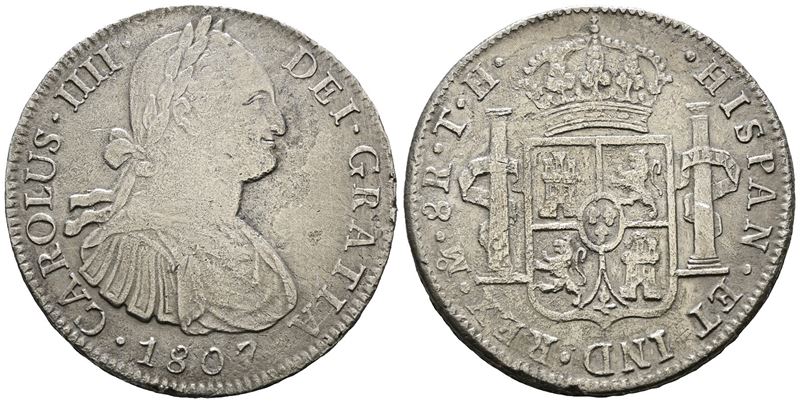 Messico. Citta' del Messico. Carlo IV. 8 Reales 1807. Ag 24,74gr. Km# 109