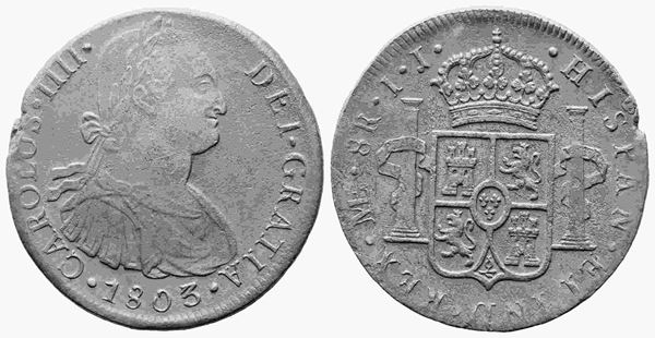 PERU'. Carlo IV di Borbone (1788-1808). 8 reales 1803 Lima IJ. Ag. (25,12 g). q...  - Asta Monete e medaglie moderne Italiane ed Estere - Bertolami Fine Art - Casa d'Aste