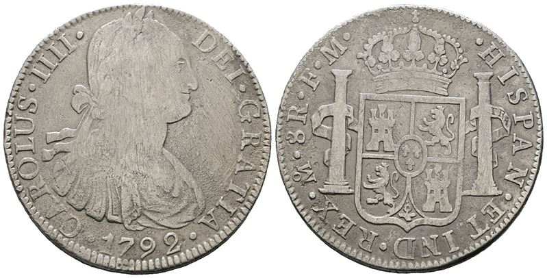 Messico. Citta' del Messico. Carlo IV. 8 Reales 1792. Ag 25,70gr. Km# 109