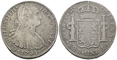 Messico. Citta' del Messico. Carlo IV. 8 Reales 1791. Ag 25,87gr. Km# 109