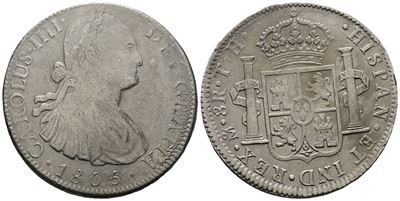 Messico. Citta' del Messico. Carlo IV. 8 Reales 1805. Ag 25,53gr. Km# 109