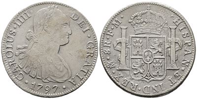 Messico. Citta' del Messico. Carlo IV. 8 Reales 1797. Ag 25,19gr. Km# 109